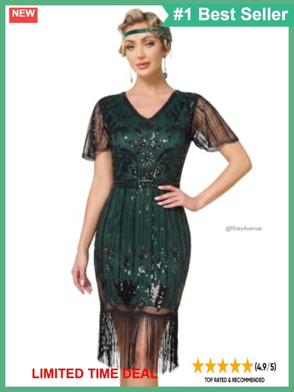 1920s Flapper Sequin Fringe Dress Gatsby Party Midi